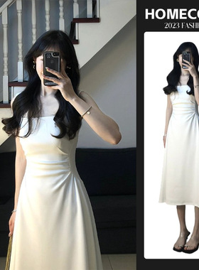 法式气质高级感小个子白色内搭打底收腰吊带连衣裙子女春夏季长裙
