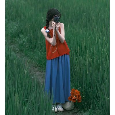 大码女装早春搭配一整套今年流行时尚活泼俏皮蓝色半身裙套装女潮