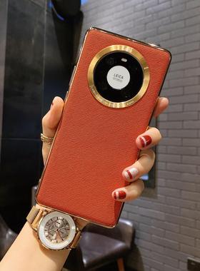 适用华为mate50/p40/40Epro手机壳荣耀90皮纹x30I高档magic4/3皮套60se保护vX40奢华高档网红女nova10/9/8外