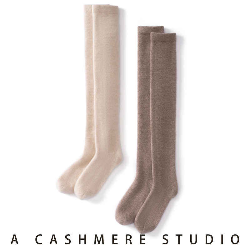 100%纯山羊绒过膝袜子女长筒
