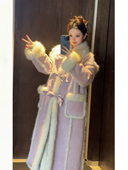 毛毛加厚 皮毛一体狐狸毛蝴蝶结环保皮草外套女长款 2025秋冬季 新款