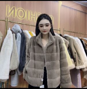 2026冬季 上衣皮毛一体帕斯条皮草毛毛外套女 仿天鹅绒环保水貂短款