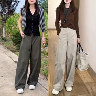 橄榄绿香蕉裤女2025秋季新款百搭显瘦气质垂感立裁工装休闲阔腿裤