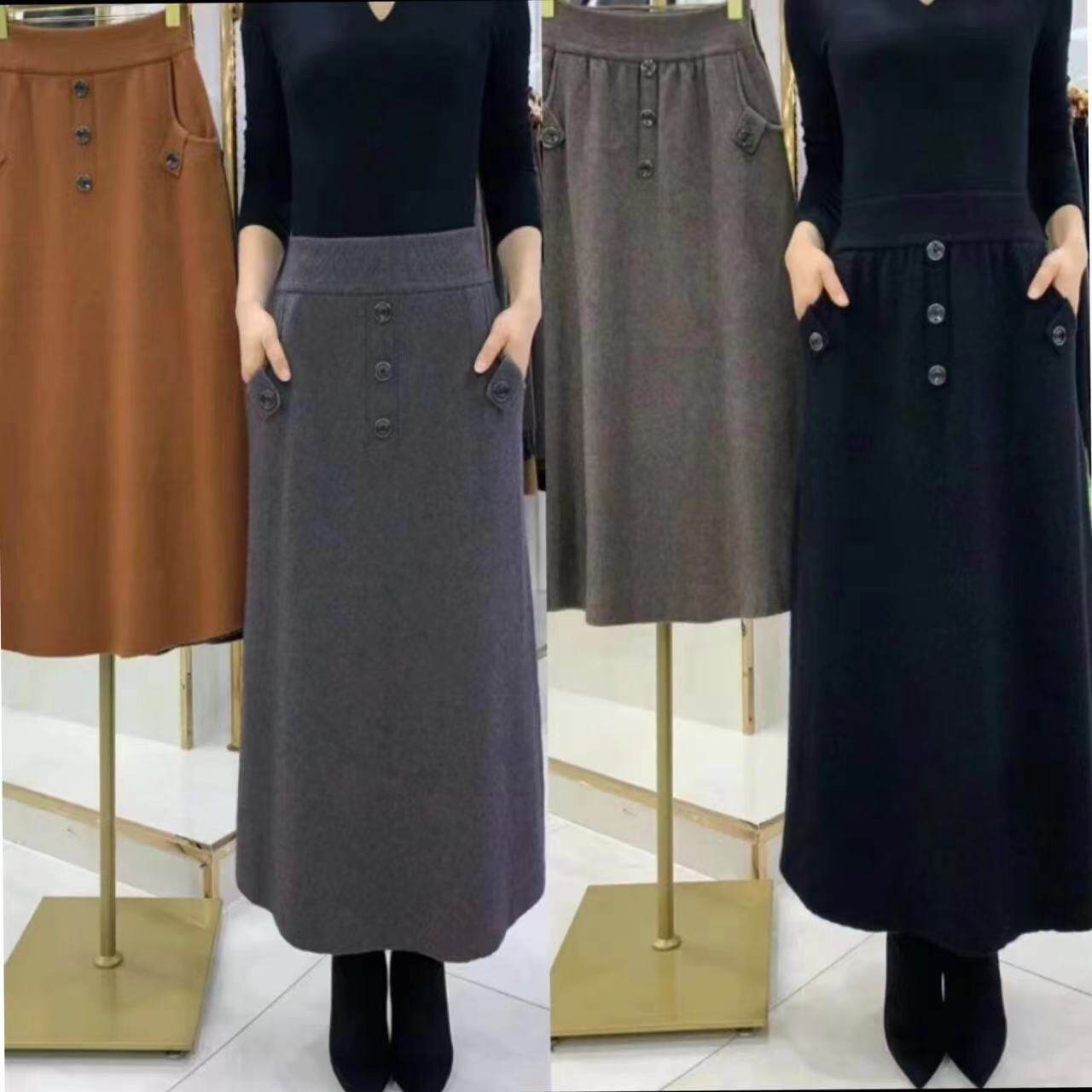 冬季新款中长款A字半身裙女士羊毛呢时尚百搭加厚柔软保暖妈妈裙
