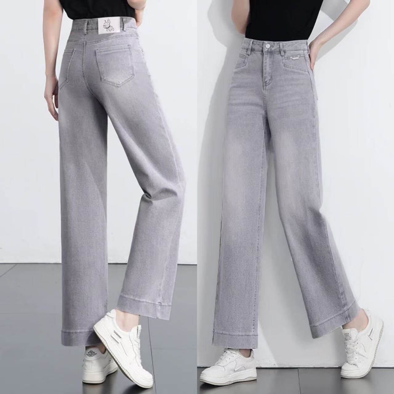 陨石灰窄版阔腿牛仔裤女2026年春夏时尚高腰宽松小个子九分直筒裤