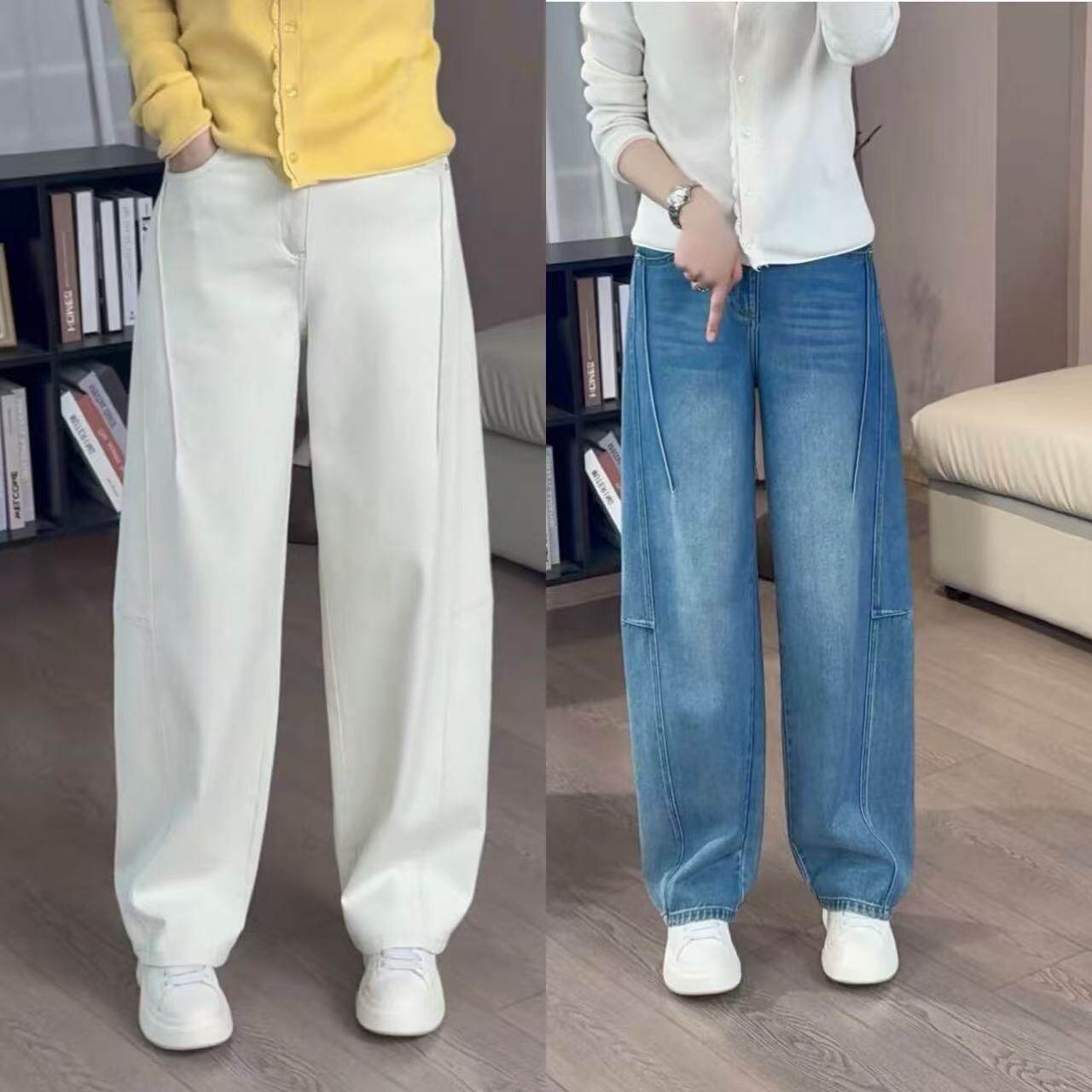 直筒牛仔裤女2026春夏新款柔软高腰大码遮肉梨型身材阔腿弯刀裤子