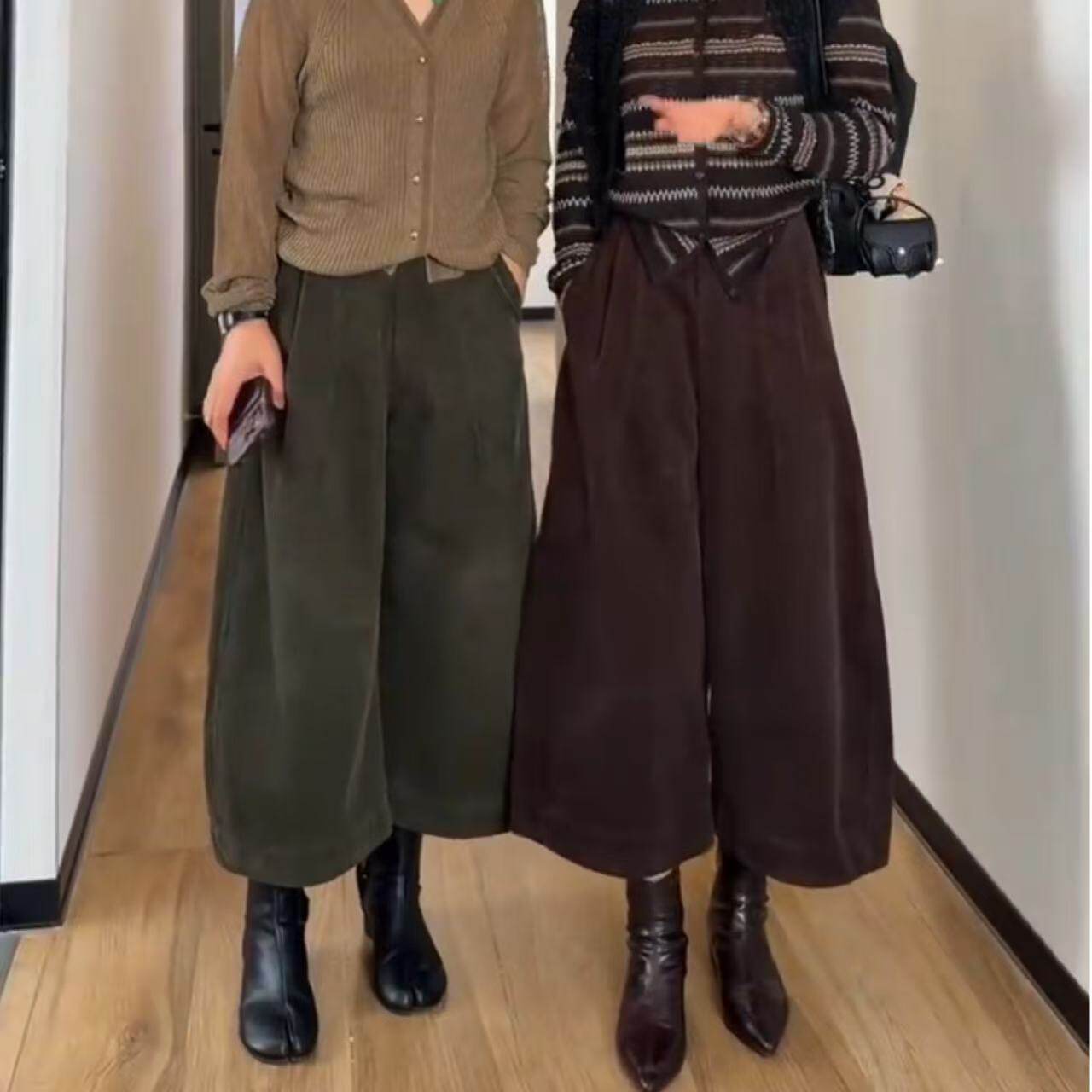 秋冬新款灯芯绒八分阔腿裤女