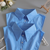 职业装 假领子棉女百搭克莱因蓝大尖领假衬衫 衣领休闲工装 饰假衣领