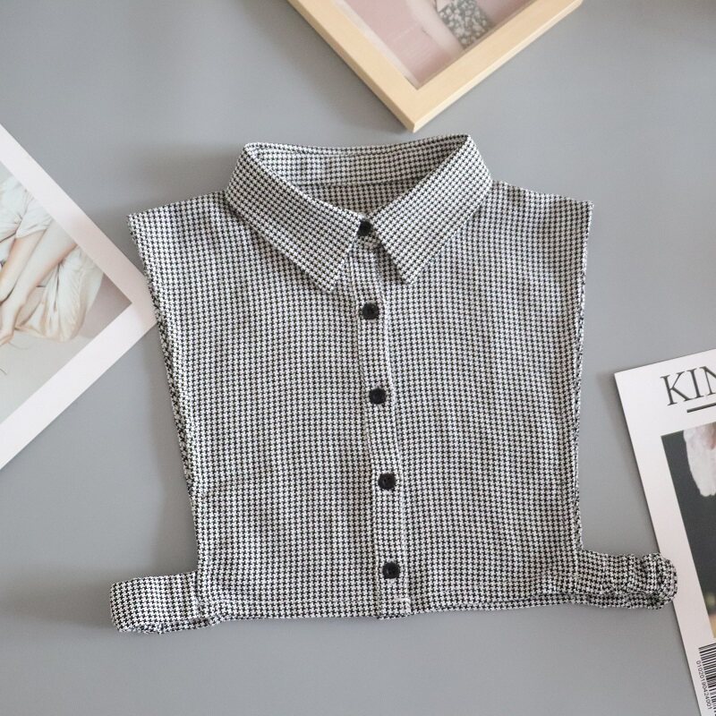 SNOW HOUSE AUTUMN AND WINTER CASUAL HOUNDSTOOTH PLAID ROUND NECK FALSE COLLAR WOMENS HUNDRED SWEATER BASE STAND COLLAR FAKE COLLAR