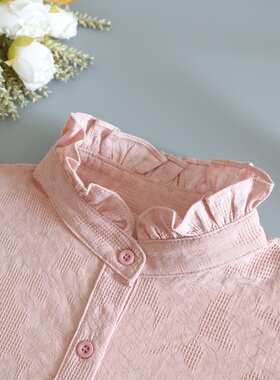 新款秋冬纯棉立领假领子女百搭配毛衣粉色百褶荷叶边白色假衬衣领