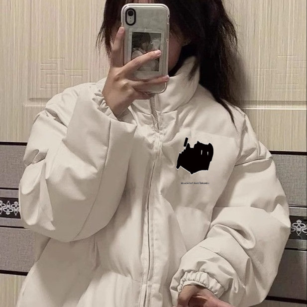 oversize面包服短款印花棉衣棉服女2024年新款潮秋冬季外套厚棉袄