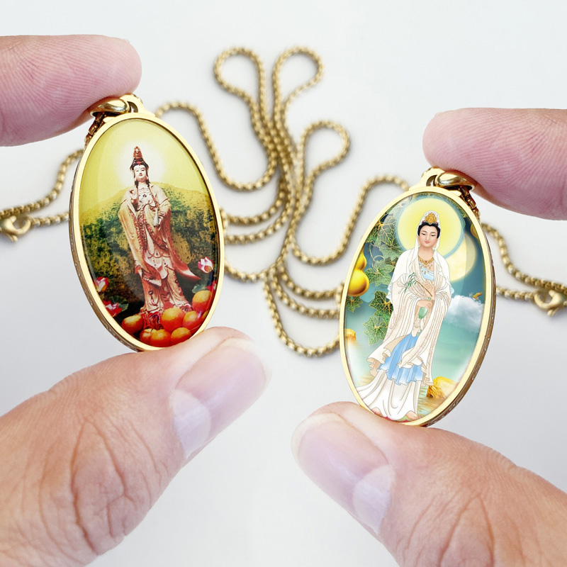 观音吊坠百搭毛衣链配饰男女款项链菩萨挂件饰品高级感项坠镀18K