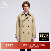 HAZZYS哈吉斯秋季 宽松双排扣外套 时尚 休闲通勤长款 英伦风风衣男款