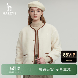 棉服仿羊羔毛厚外套女 Hazzys哈吉斯摇粒绒夹克冬季 两面穿