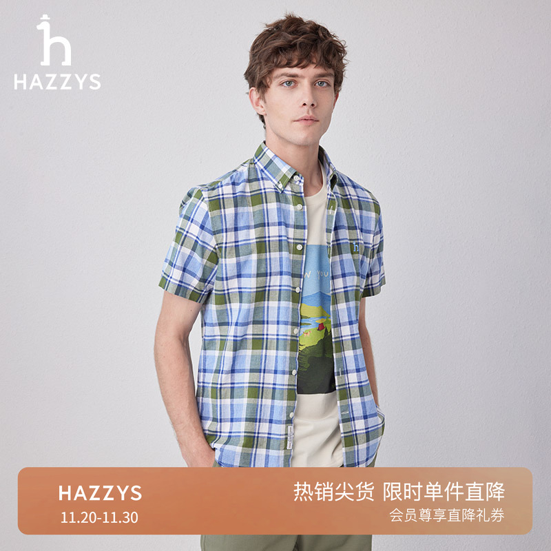 hazzys休闲格子短袖衬衫