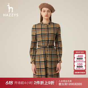 裙子 Hazzys哈吉斯格纹羊毛衬衫 连衣裙女士春秋新款