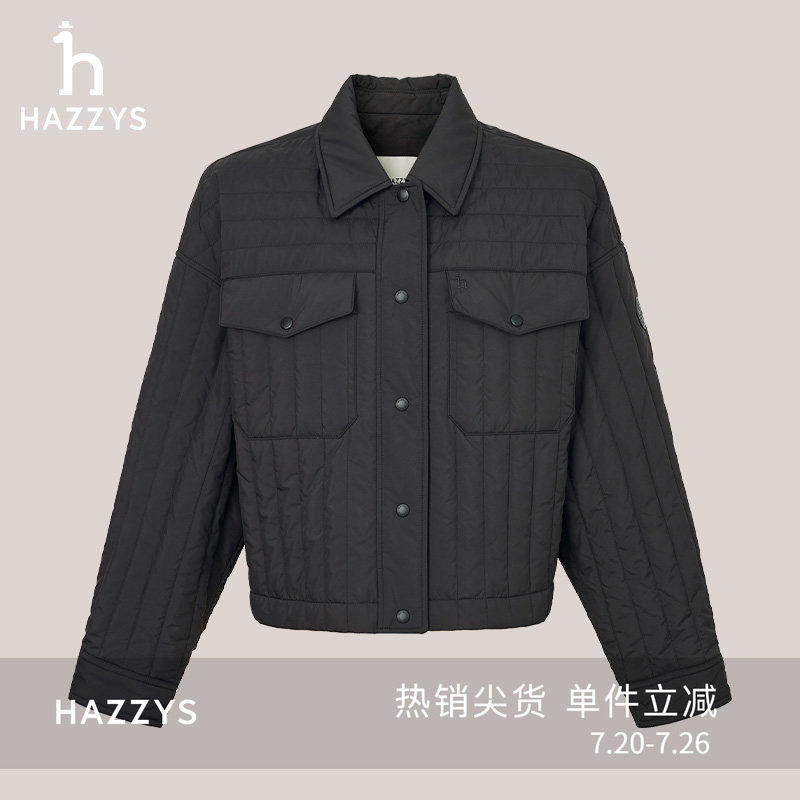 Hazzys哈吉斯气质短款宽松棉服外套女士秋冬季休闲棉衣上衣潮