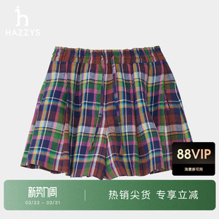 下装 Hazzys哈吉斯休闲格子短裤 百搭亚麻运动裙裤 休闲时尚 女士夏季