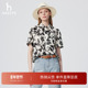 衬衫 女士夏季 新款 Hazzys哈吉斯印花短款 时尚 衬衣休闲简约上衣外套