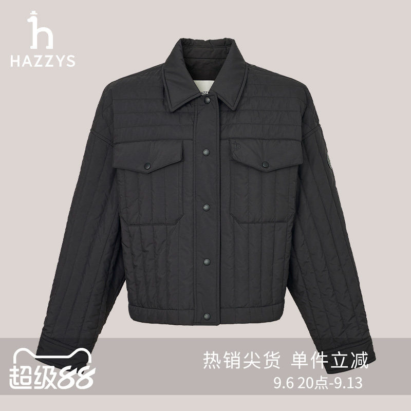 Hazzys哈吉斯气质短款宽松棉服外套女士秋冬季休闲棉衣上衣潮
