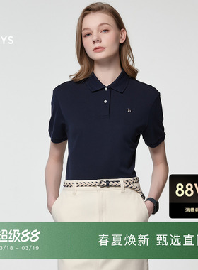 【春夏甄选】Hazzys哈吉斯polo衫女士时尚休闲短袖T恤宽松上衣潮