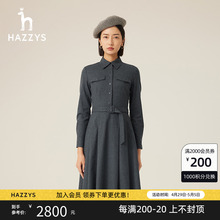 新款 Hazzys哈吉斯羊毛长袖 连衣裙女春秋季 式 裙子 衬衫