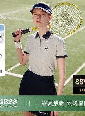 【春夏甄选】Hazzys哈吉斯短袖polo衫女休闲T恤运动撞色翻领上衣