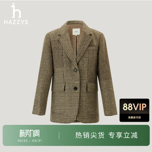 宽松外套 Hazzys哈吉斯格纹拼接西服女年秋季 商场同款