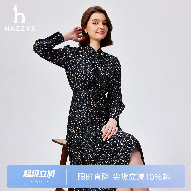 Hazzys主题印花雪纺连衣裙
