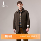 男士 Hazzys哈吉斯冬季 人字纹单排扣翻领大衣 商场同款