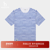 休闲通勤横条纹短袖 HAZZYS哈吉斯男装 夏季 圆领T恤海岛图案上衣