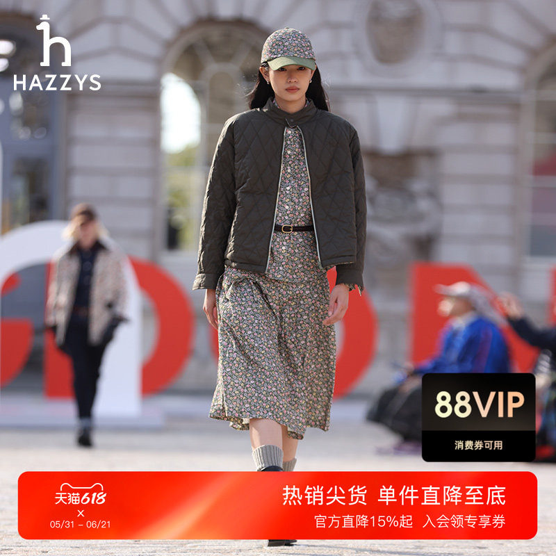Hazzys哈吉斯灯芯绒纯棉花朵鸭舌帽女士休闲秋季缝制气质花色帽子