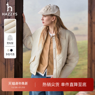 休闲通勤保暖翻领宽松外套 Hazzys哈吉斯棉服女秋冬时尚 两面穿