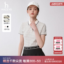 休闲运动短袖 舒适条纹 新品 polo衫 t恤女 Hazzys哈吉斯2024夏季