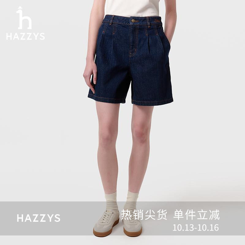Hazzys哈吉斯牛仔短裤女夏季复古休闲裤潮流宽松舒适裤子