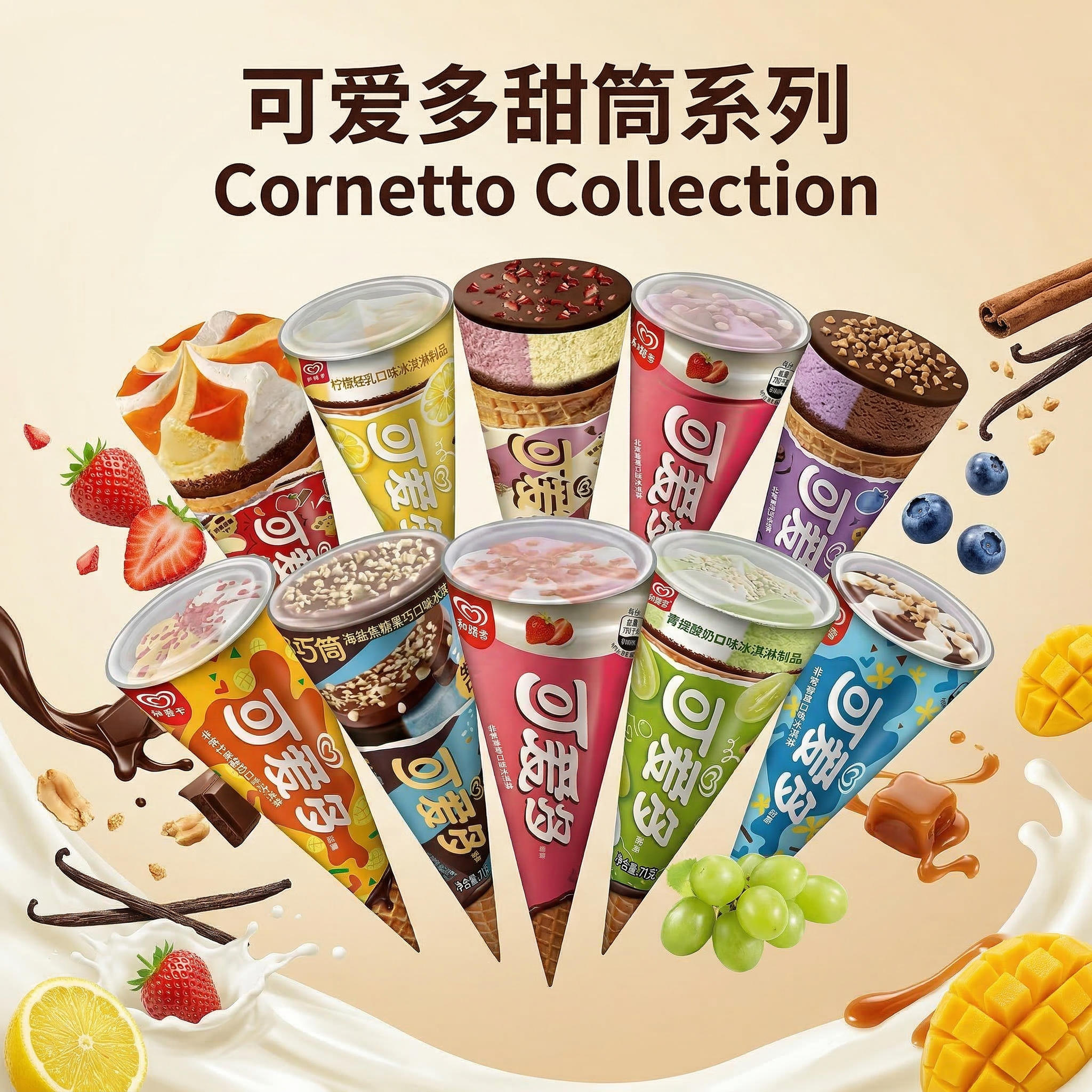 和路雪可爱多甜筒冰淇淋香草莓海盐焦糖黑巧多口味蛋筒冰激凌雪糕