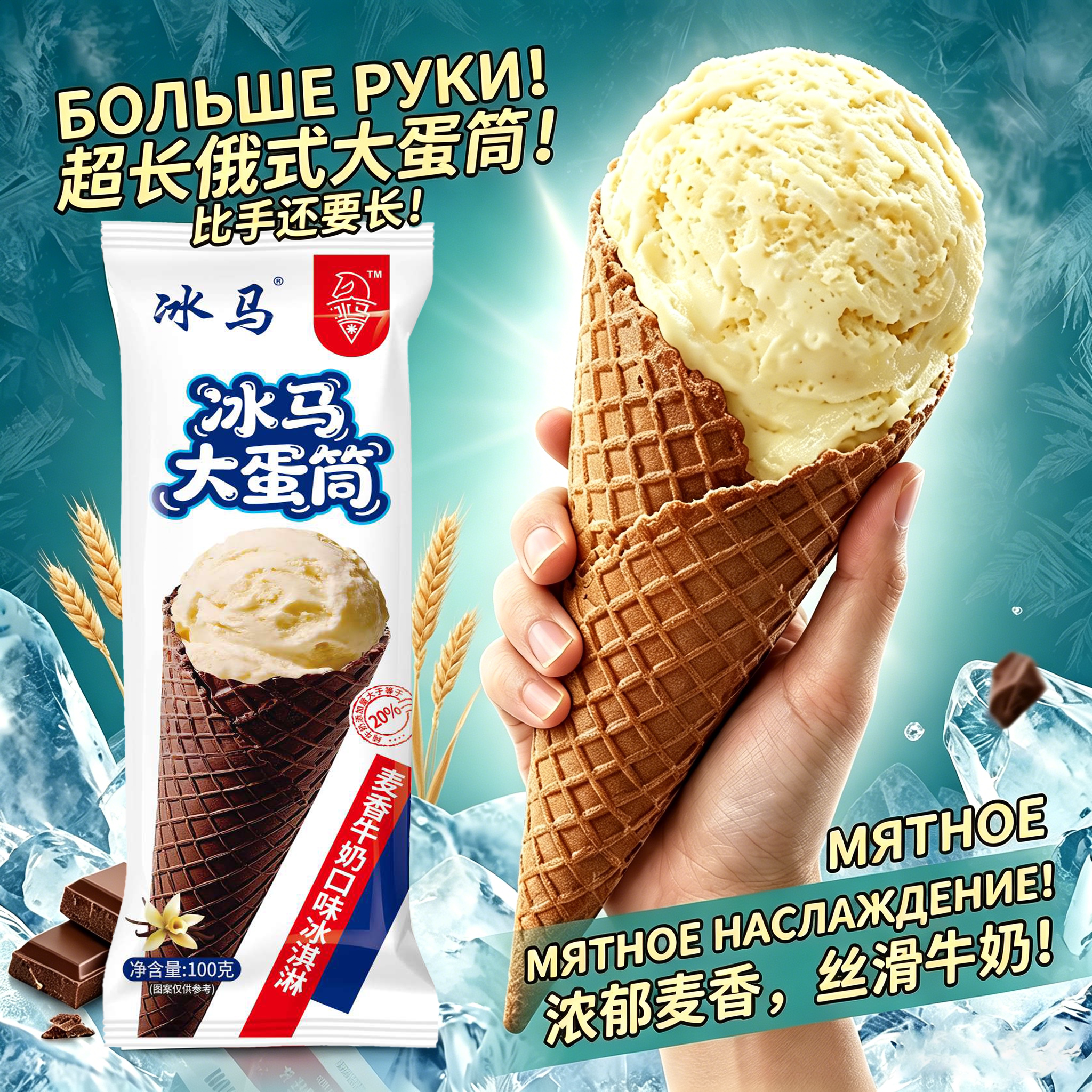 航丰冰马大蛋筒雪糕冰淇淋牛奶抹茶麦香巧克力味雪糕冰激凌包邮