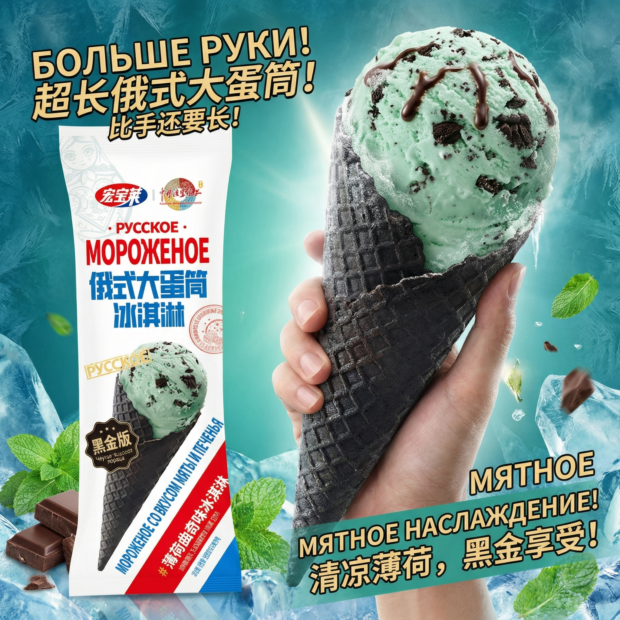 【新品】宏宝莱俄式大蛋筒冰淇淋脆甜筒牛奶雪糕薄荷巧克力味激凌
