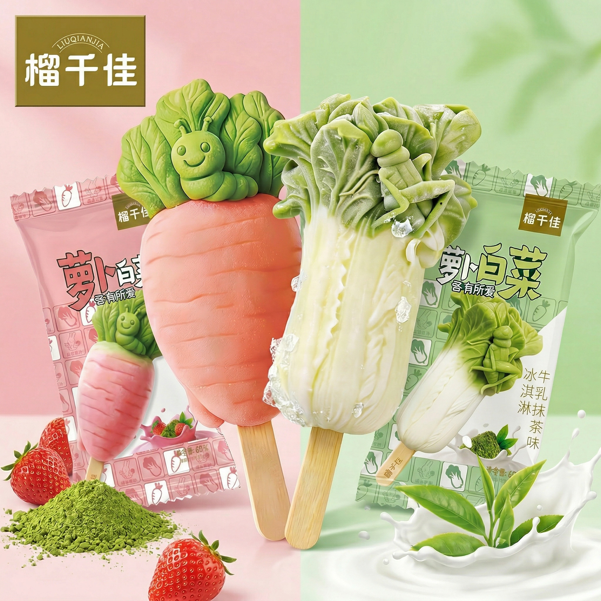 包邮榴千佳萝卜白菜牛乳抹茶草莓抹茶雪糕好事花生网红冰淇淋雪糕