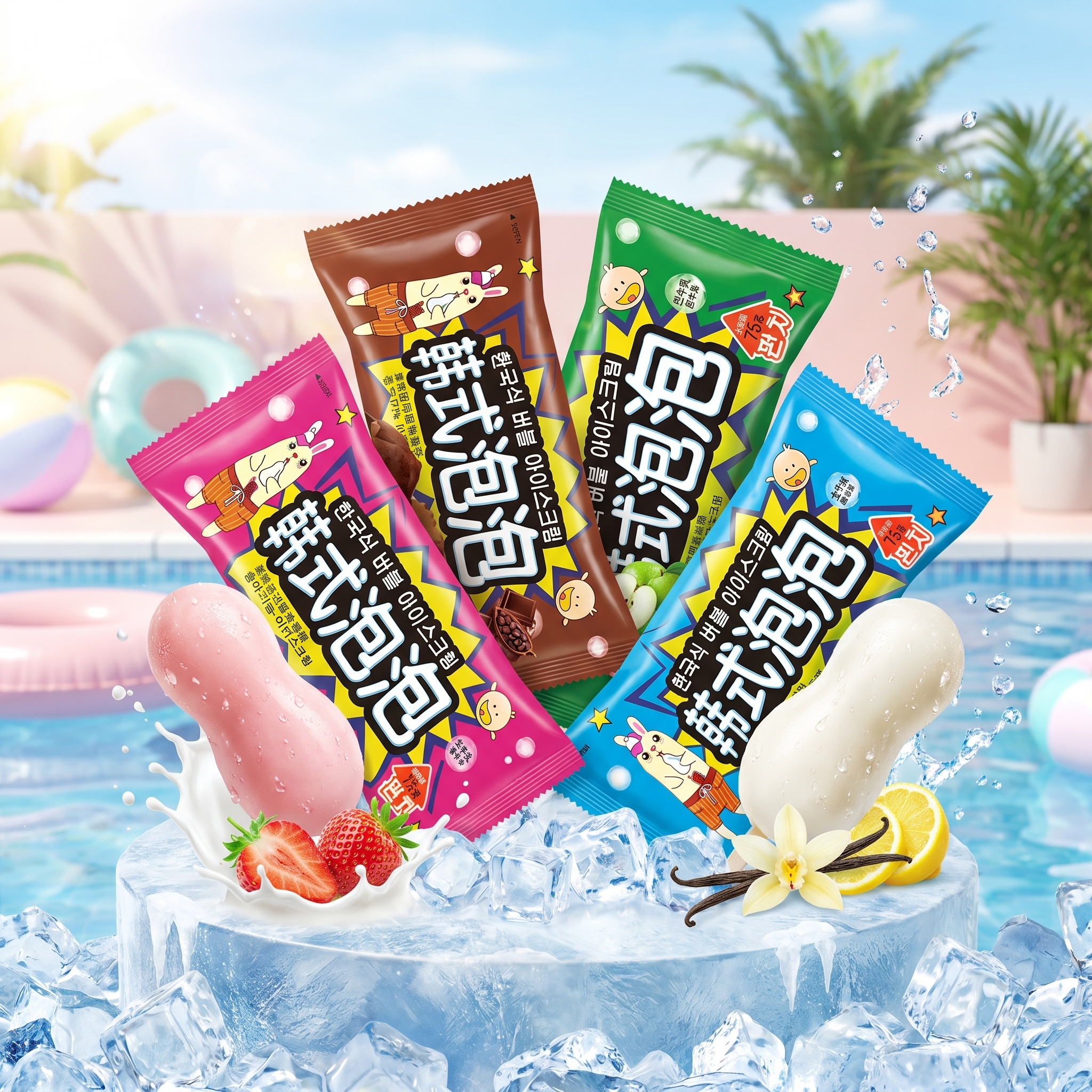 新群乐韩式泡泡巧克力牛奶草莓苹果雪泥雪糕网红冰淇淋冷饮甜点
