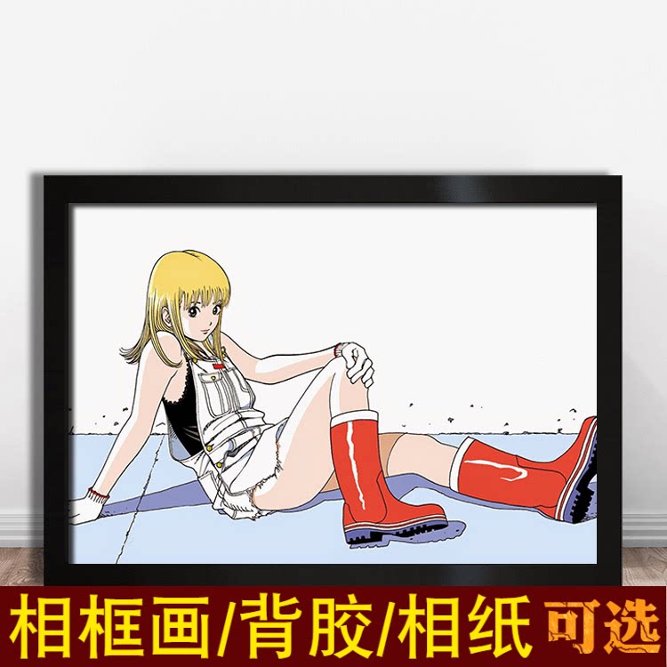 江口寿史三根庆丈插画海报日本搞笑旧漫少女装饰挂图实木相框墙贴