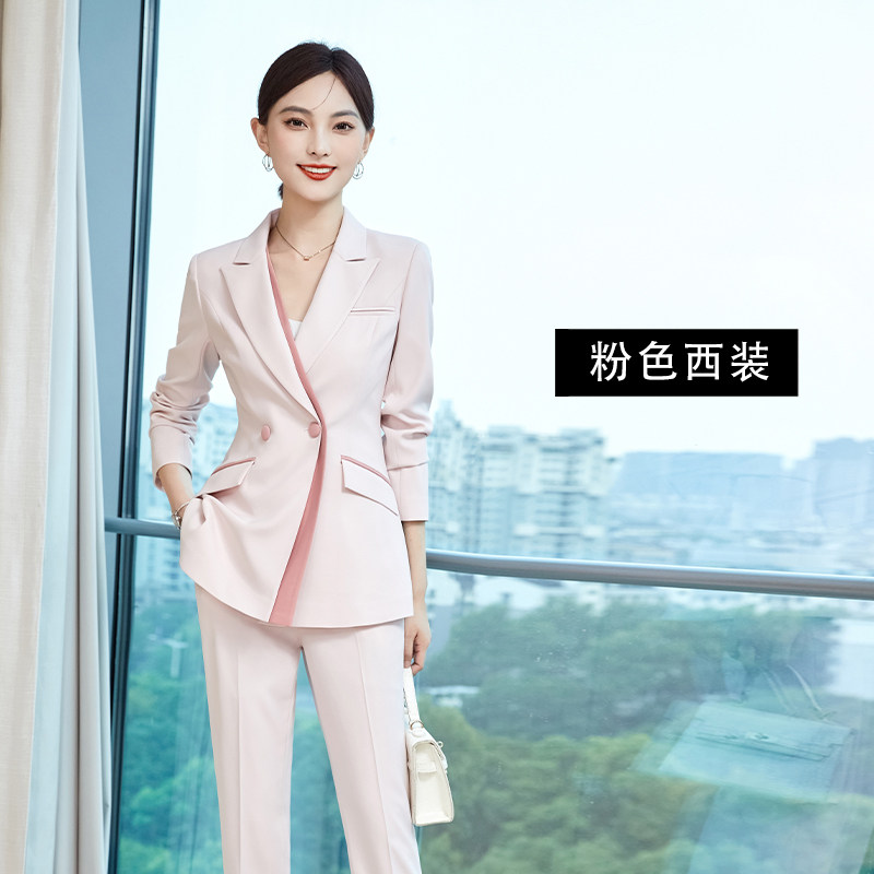 여성 전문 정장 미용사 작업복 보석 가게 작업복 유행 기질 2024 봄을위한 핑크 정장 정장