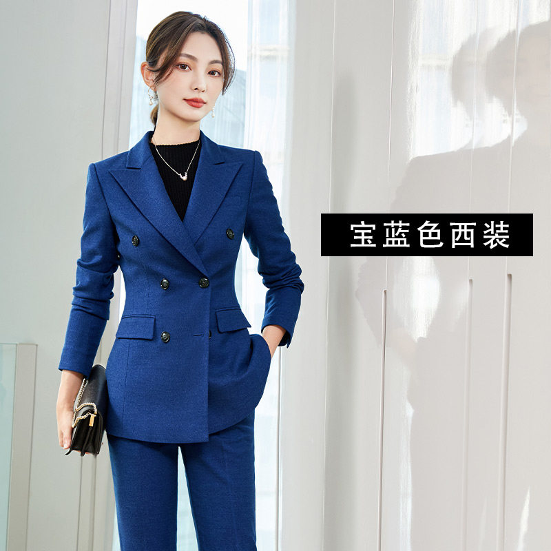 로얄 블루 정장 여성 정장 작업복 두꺼운 전문 기질 고급 정장 판매 컨설턴트 작업복 가을 겨울