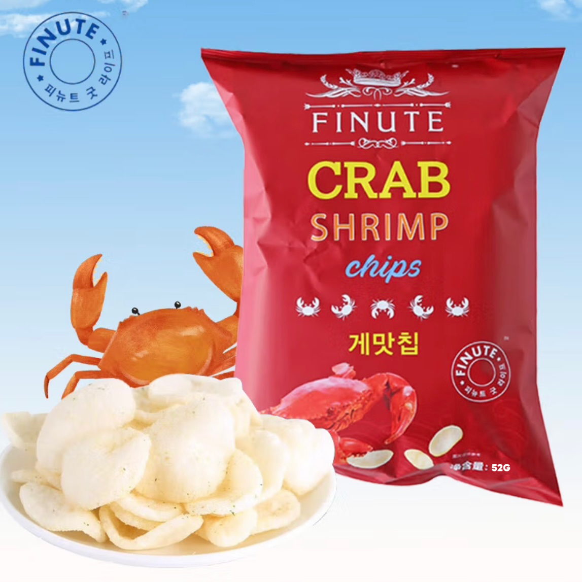 临期特价 韩国进口FINUTE趣莱福蟹味虾片52g办公室儿童休闲小零食