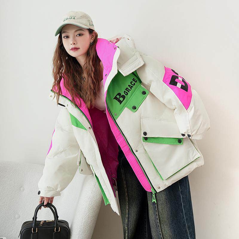 冲锋衣羽绒服女冬季时尚拼接