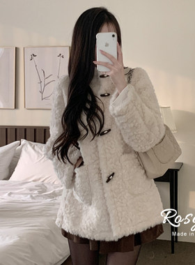 女牛角扣加厚保暖减龄毛毛外套