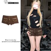 短裤 热裤 女2025春夏美式 重磅做旧水洗毛边工装 辣妹复古包臀裤 子潮