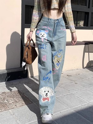 阔腿长裤常规牛仔布2024显瘦