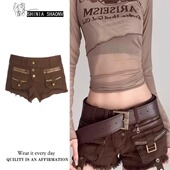 废土风辣妹棕色多口袋超短裤 a字包臀热裤 子女设计感夏季 低腰修身