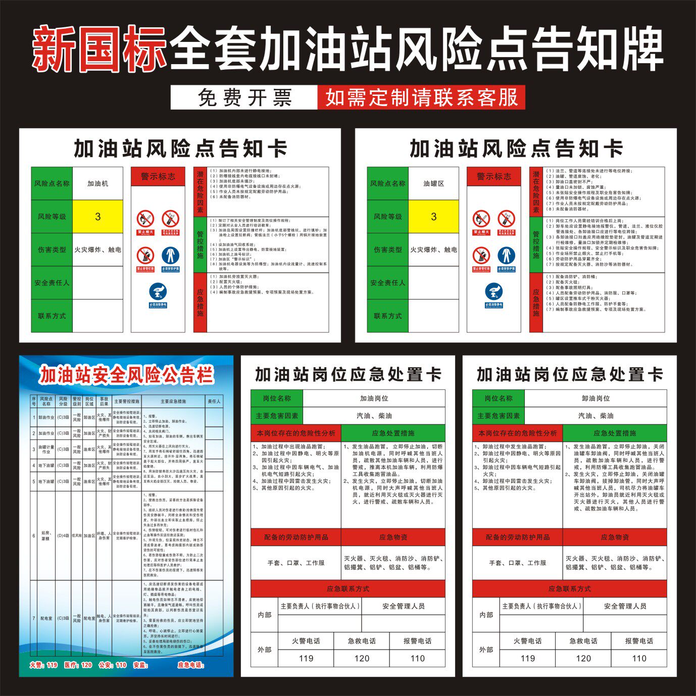 加油站风险点告知卡加油机摩托车油罐区卸油口流程十步法清罐作业汽油柴油告知标识牌警示标志牌